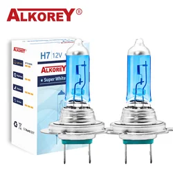 ALKOREY 2 Pcs H7 Px26d 12V 55W Blue Glass Car Fog Headlight Bulbs Super White 5000K Auto Halogen Lamps