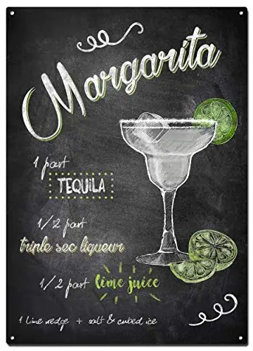 Margarita Metal Tin Signs, Drinks and Cocktails Colorfast Posters, Decorative Signs Wall Art Home Decor - 8X12 Inch (20X30 cm)