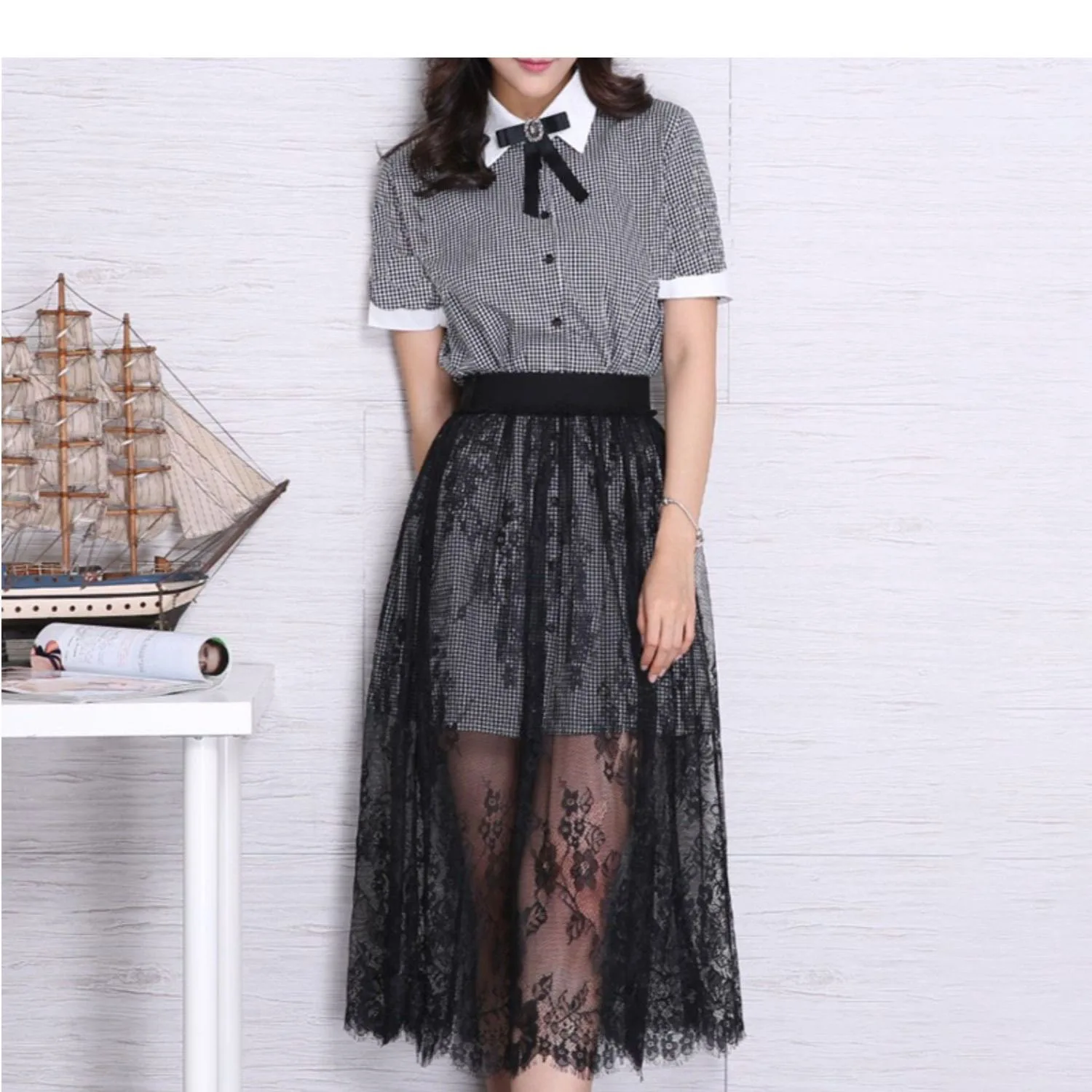 Transparent Schwarz Weiß Mesh Spitze Midi Langen Rock Frauen Frühling Sommer Sexy Sheer Rock Koreanischen Stil Süße Schule Damen Rock