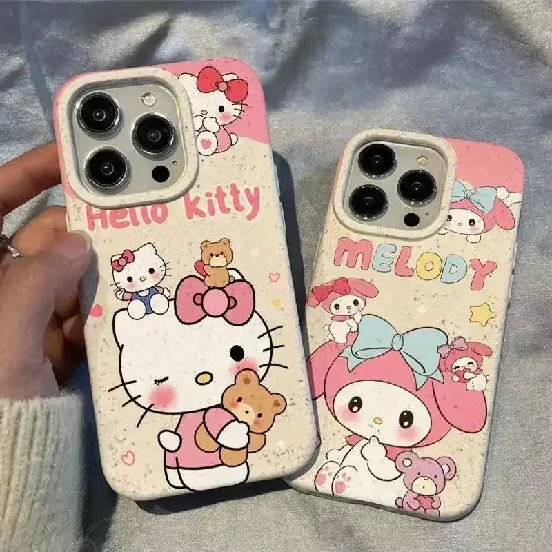 Olá kitty anime kawaii sanrio doce caso de telefone bonito dos desenhos animados minha melodia terno para iphone15plus 14 apple capa presentes para meninas