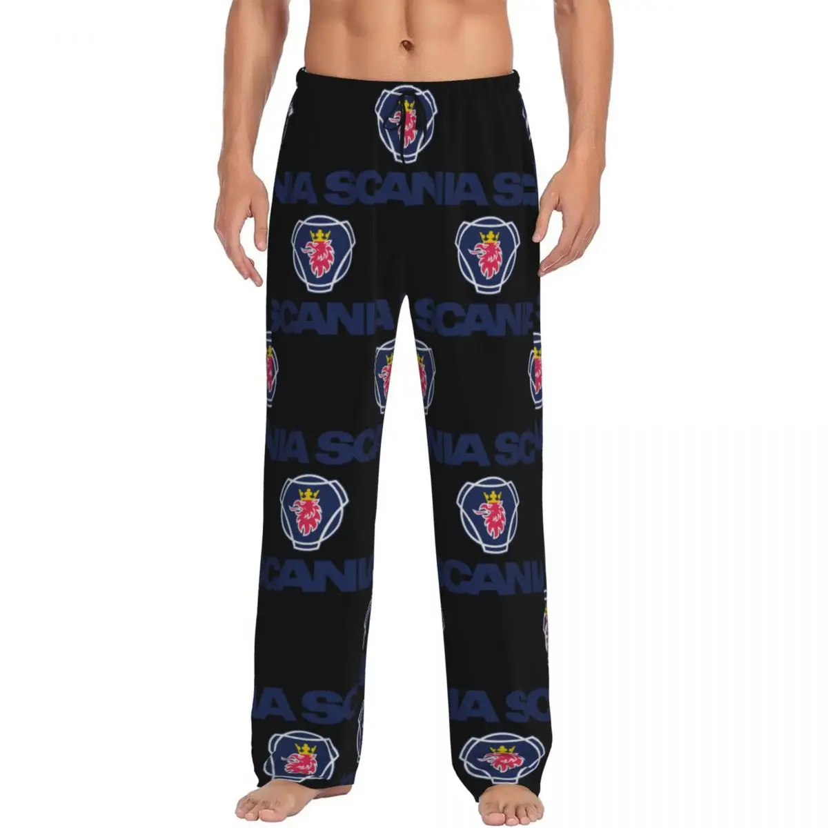 Custom Saabs Scanias Trucks Emblem Classical Logo Pajama Pants Men's Lounge Sleep Drawstring Sleepwear Bottoms with Pockets