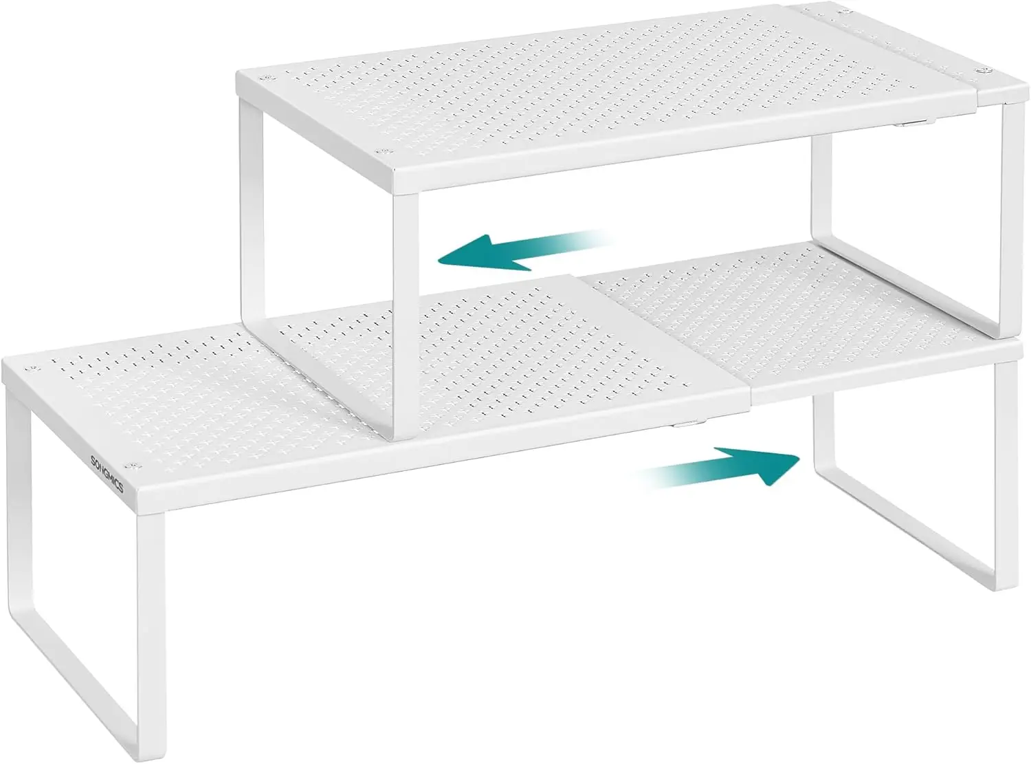 

Expandable Metal Spice Racks, Set of 2 Space-Saving Kitchen Shelves for Countertops and Cabinets in Matte White