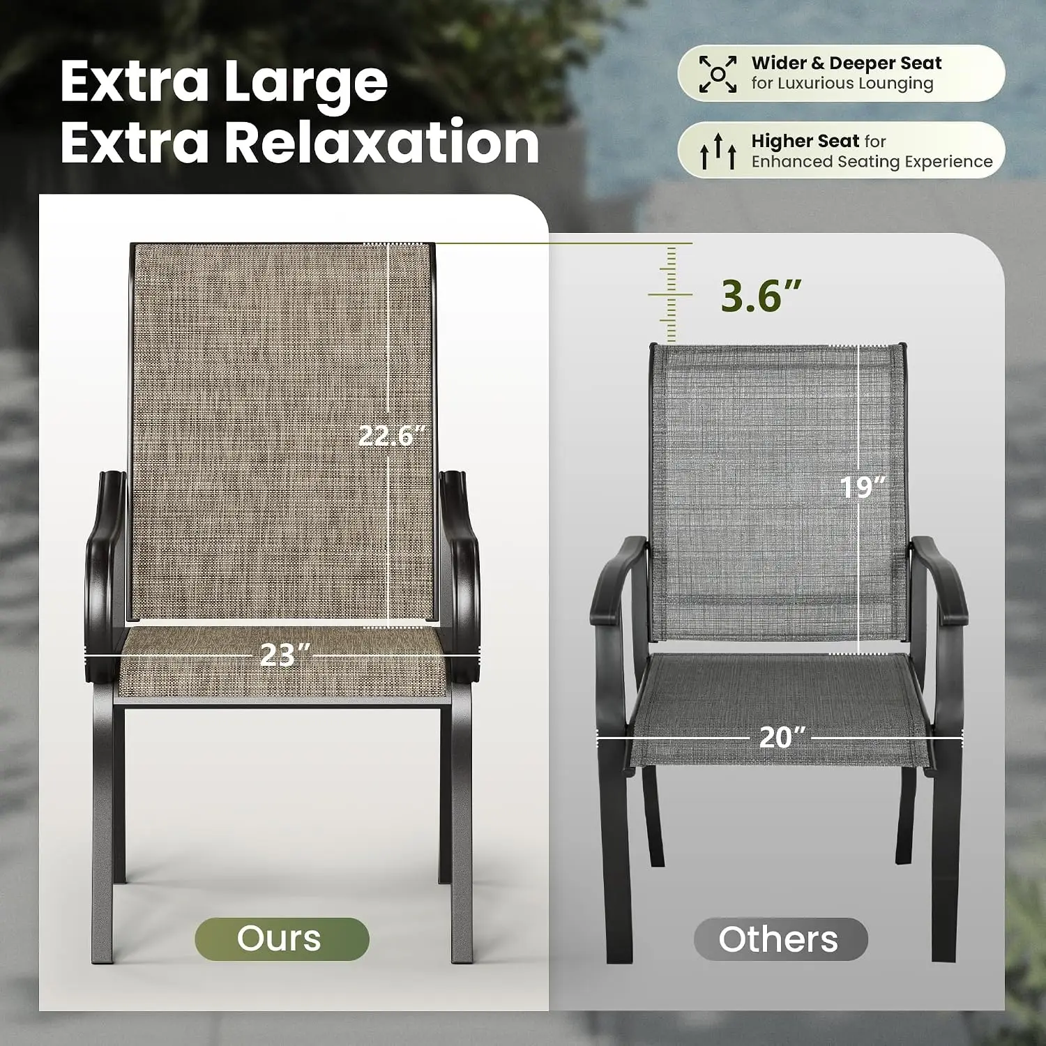 Ergonomic High Back Patio Dining Chair Set of 2, Textilene Mesh, All-weather E-coated Metal Frame, Outdoor Deck Lawn, Customized