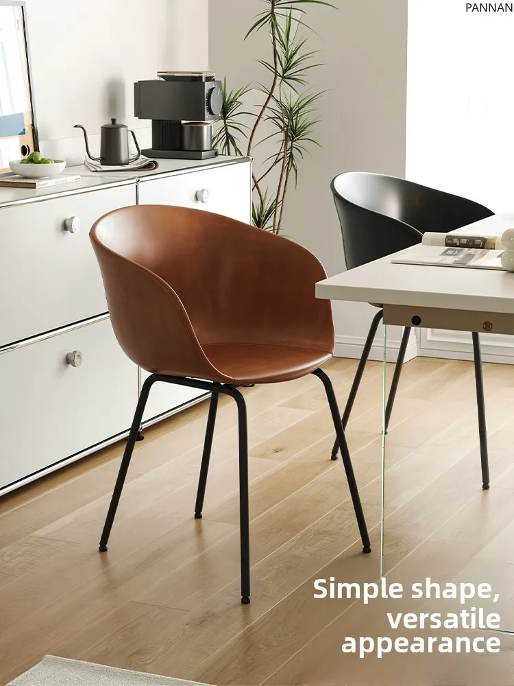 Retro French pu leather fabric chair light luxury small apartment backrest antique dining chair