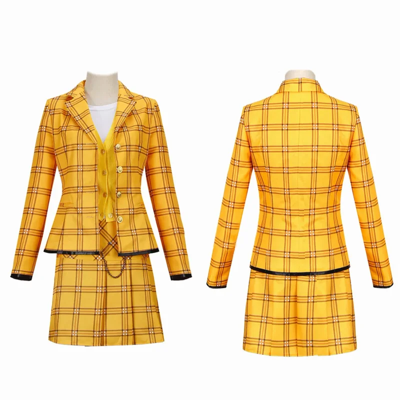 Cher Horowitz Cosplay Adult Yellow Plaid Suit Dress Uniform Film stesso