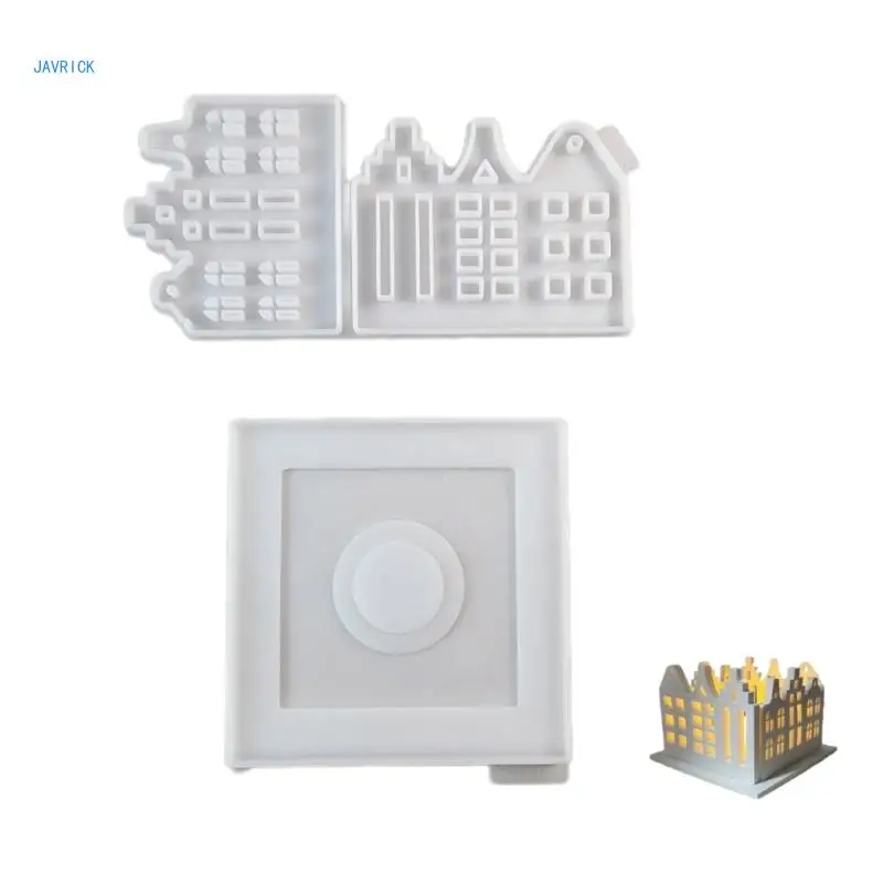 

House Shaped Candlestick Silicone Mould Plaster Resin Making Molds 3D Holder Gypsum Mold Table Decorations