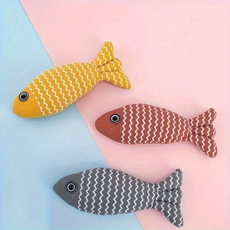 Catnip Toys For Indoor Cats Interactive Canvas Cat Toy Fish Teeth Cleaning Chew Toys Cat Mint Wave Pattern Pillow Toy For Kitten Bite Scratches 3 Colors