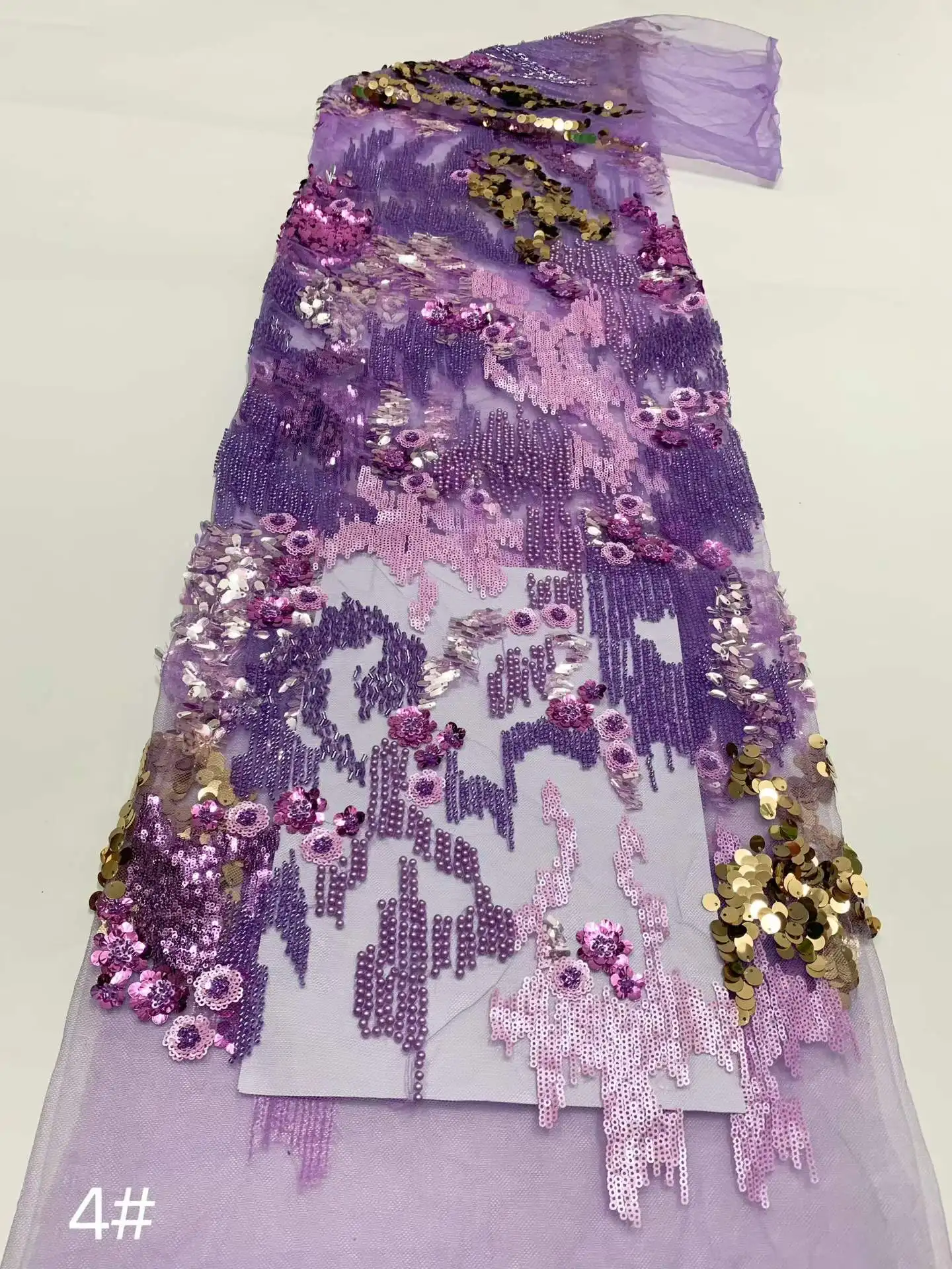 Beautiful,Colorful Sequins,Beads tube Embroidery French Mesh Yarn ,Beaded African Nigeria Fabric Lace,For Evenign Dress Weddings