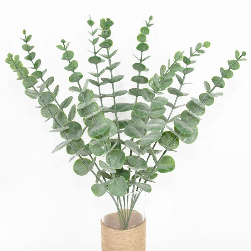 6/12/18 Uds hojas de eucalipto artificiales planta falsa rama verde para Navidad boda fiesta hogar jardín decoración corona flor