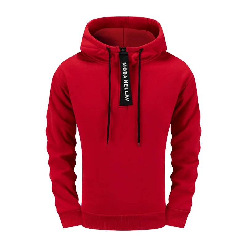 Herren-Kapuzenpullover mit halbem Reißverschluss, einfarbig, Sweatshirt mit V-Ausschnitt, Trainingsanzug, hochwertige Sport-Jogging-Mann-Kleidung, lässige Herbst-Winter-Tops – Detail 5