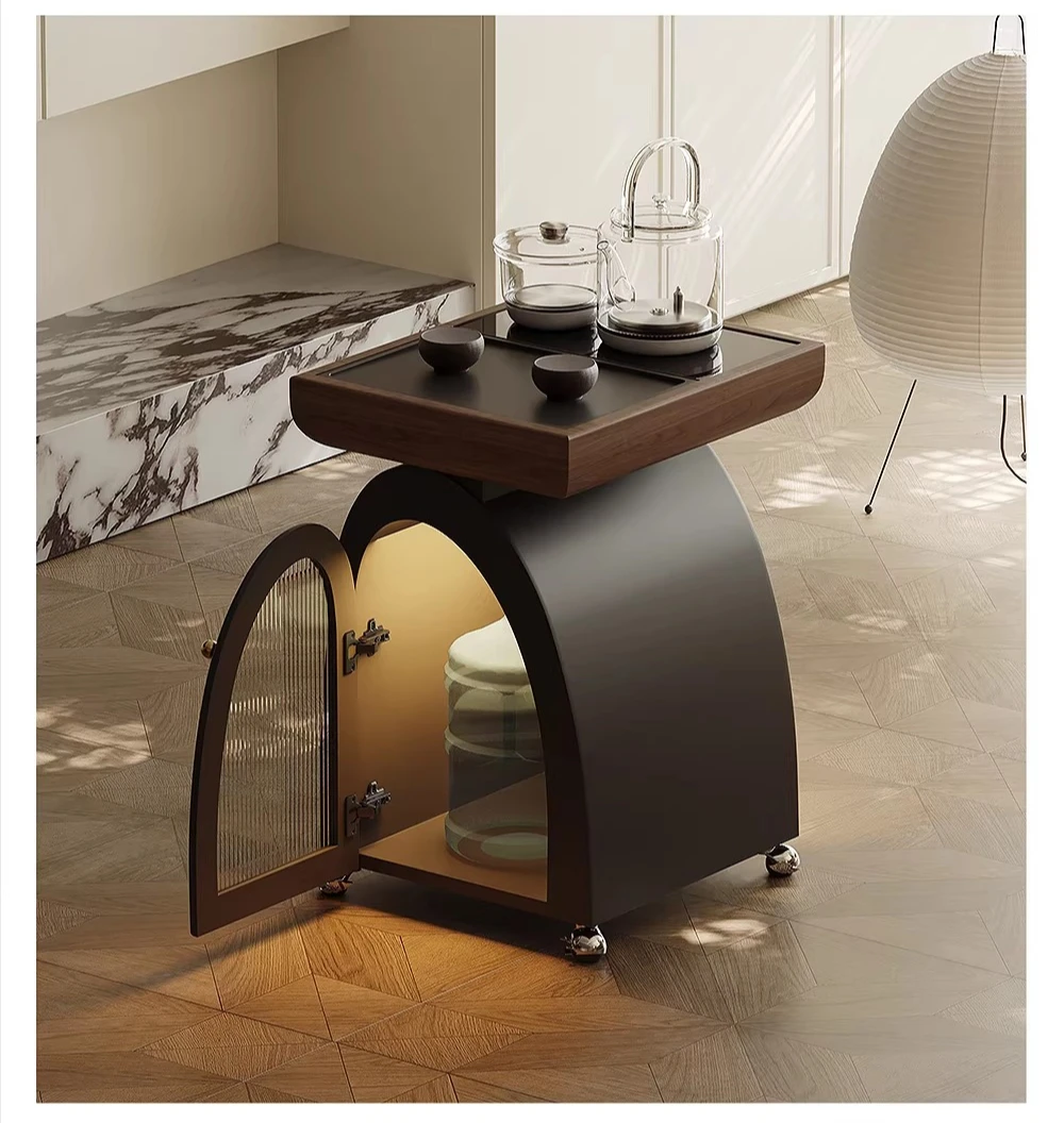 

Italian minimalist movable tea table with kettle, light luxury high-end designer side table, balcony living room tea table