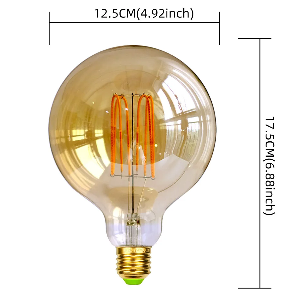 TIANFAN Vintage Led Bulb Spiral/Squirrel Cage Filament Big Globe G125 4W Dimmable 110V 220V Amber Edsion Style Decorative Bulb