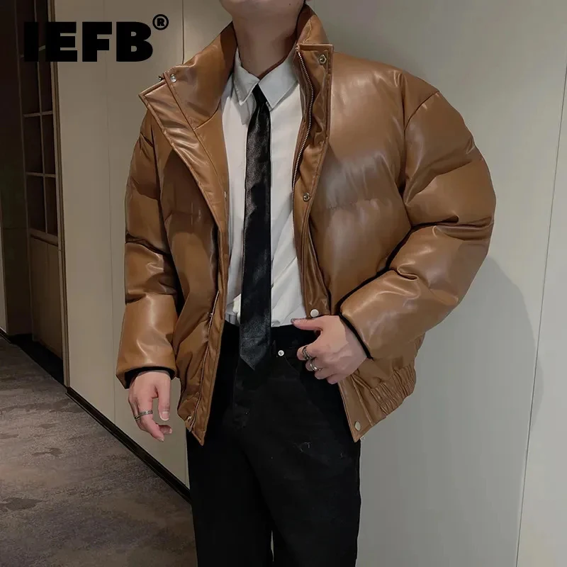 IEFB Winter Men\'s Leather Cotton Clothing Fashion Standing Collar Ruffian Handsome Casual Loose Padded Jackets Autumn New 9C2707