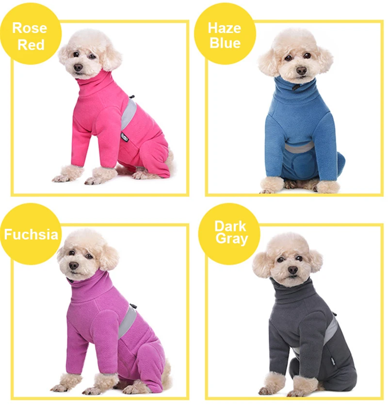 Fleece Closed Belly Dog Clothes Winter Dog Jumpsuit For Small Dogs Male Female 4 Legged Dog Coat Reflective Dog Recovery Suit