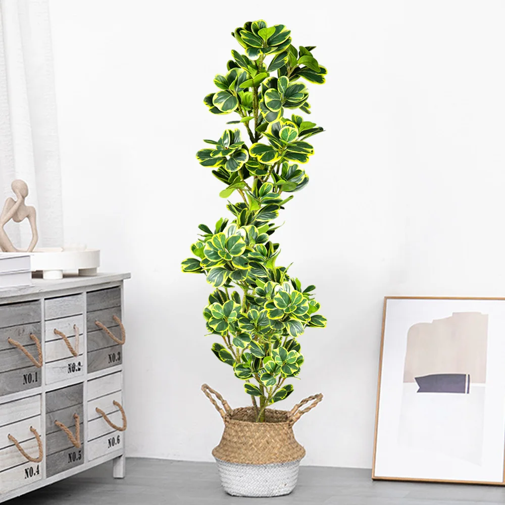 76cm/115cm Artificial Ficus Tree Fake Tropical Plants Plastic Rubber Branch Green Heart-Leaves for Home Garden Outdoor Decor