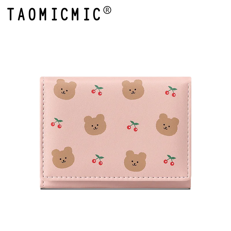 Korean Style Student Short Women's Wallet PU Leather Bear Cartoon Trifold Leather Purse
