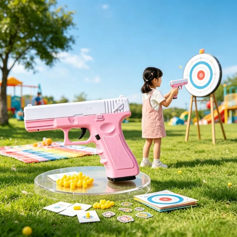 Kids Birthday Gift Soft Bullet Model Toy, G17 Style Manual Operation Built‑in Laser Unit For Backyard Activity Entertainment
