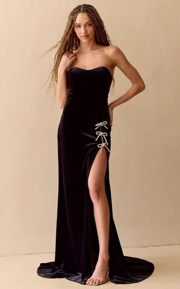 Customized Classic Velour Bow Pleat A-line Sweetheart Long Dresses Bespoke Occasion Dresses Fashion Exquisite Sexy High quality
