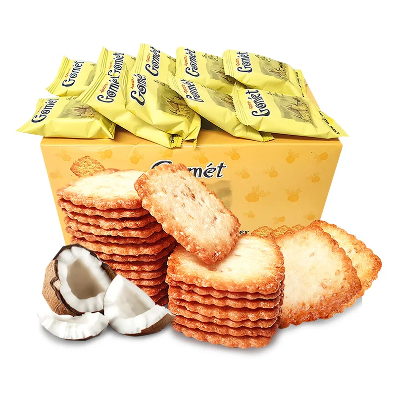 1 Boxes (50 Bags) Gomet Sesame Coconut Crackers Snack, Individually Wrapped, Premium Biscuits, Party Favor, Giftable Treats