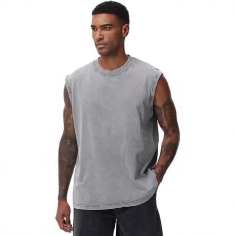 

100% Cotton Mens Oversized T-shirt Sleeveless Tank Top Solid Color Fitness Muscle Vests Bodybuilding T Shirt For Men Tees 230g