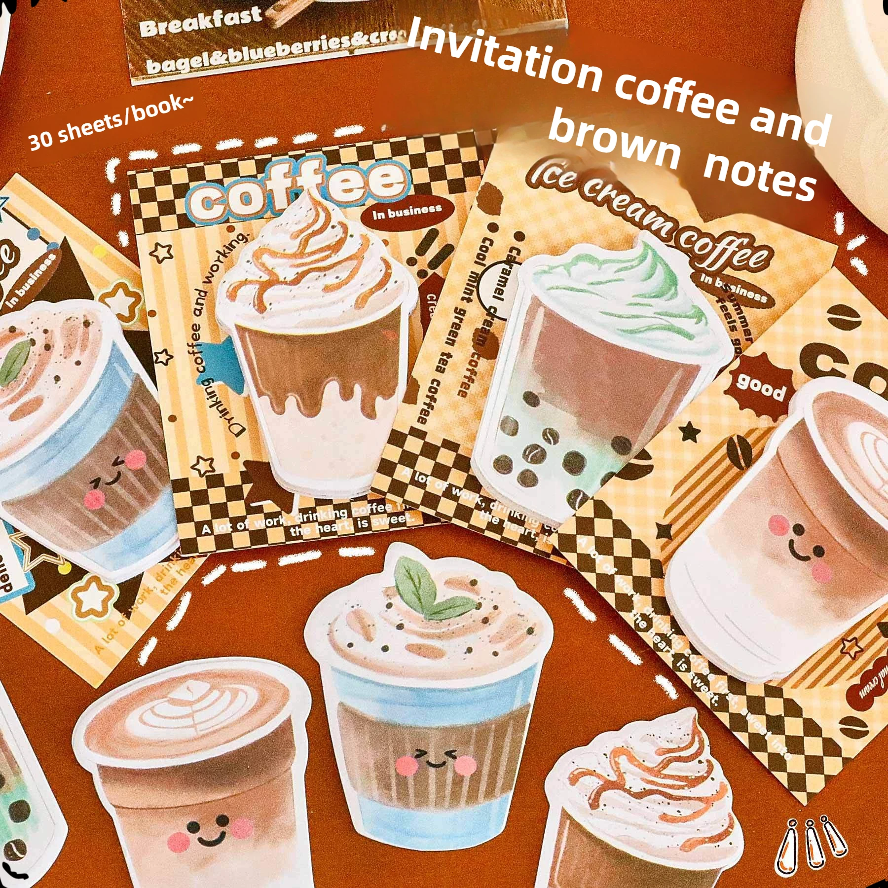 12 Pcs Ins Milk Tea Coffee Notes Memo Pad Cute Girl Heart Account Decoration Notes Writing Pads Students Can Tear Messages Notes