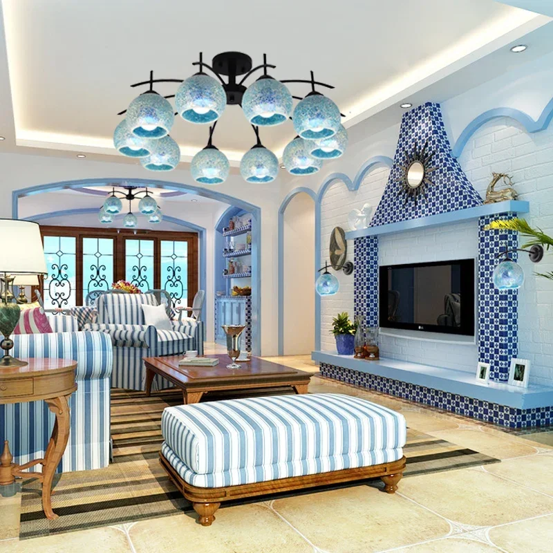 

Mediterranean ceiling American style country bedroom restaurant creative personality blue warm room living room lamps