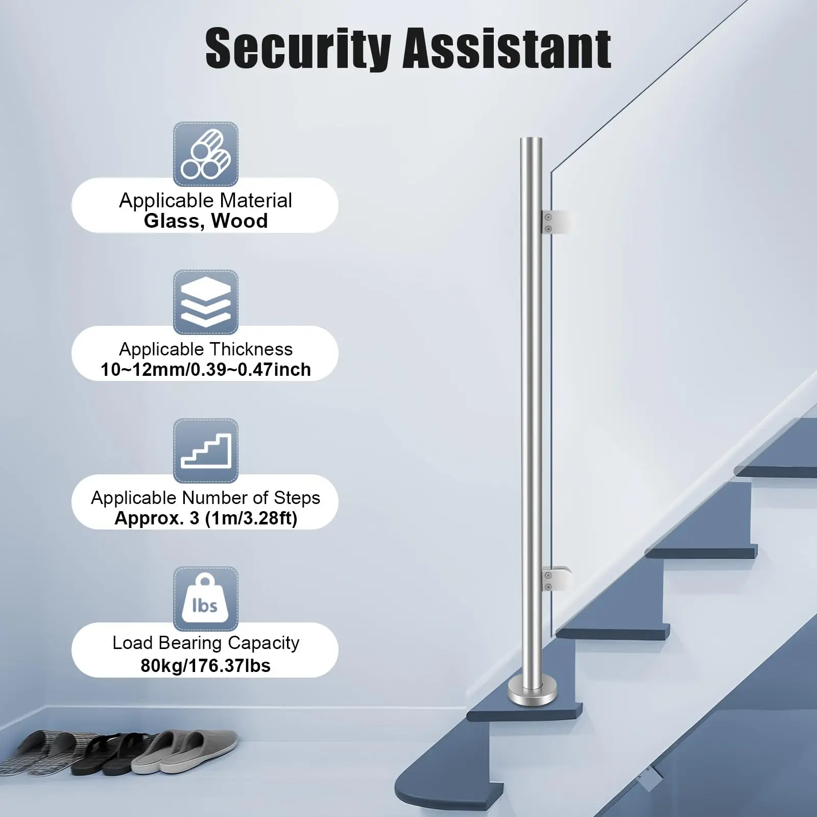 Glass Stair Railing Post System, 90Cm/35.43In Stainless Steel Middle Post Glass Balustrade Railing Post Indoor & Outdoor Guardra