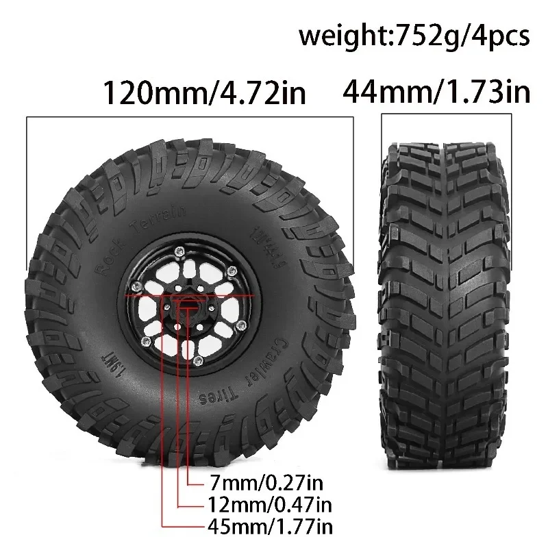 

1.9 Beadlock Wheels and Tires Set for 1/10 Scale Rock Crawler Car Axial SCX10 SCX10 II III 90047 D90 TF2 CC01 TRX4 TRX 4pc