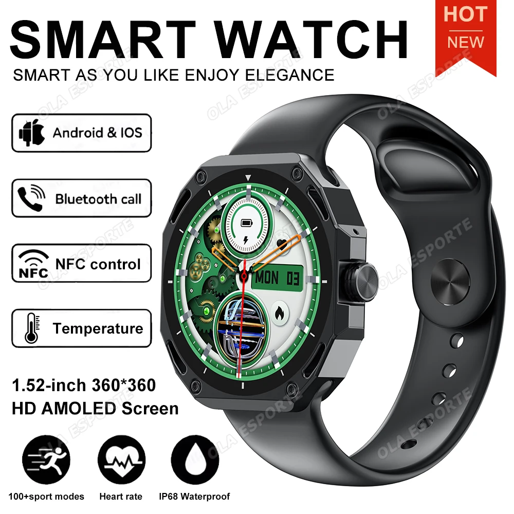 الرجال النساء NFC ساعة ذكية بلوتوث دعوة صوت مساعد معدل ضربات القلب مراقبة النوم Smartwatch 100 + وسائط رياضية عداد الخطى على مدار الساعة