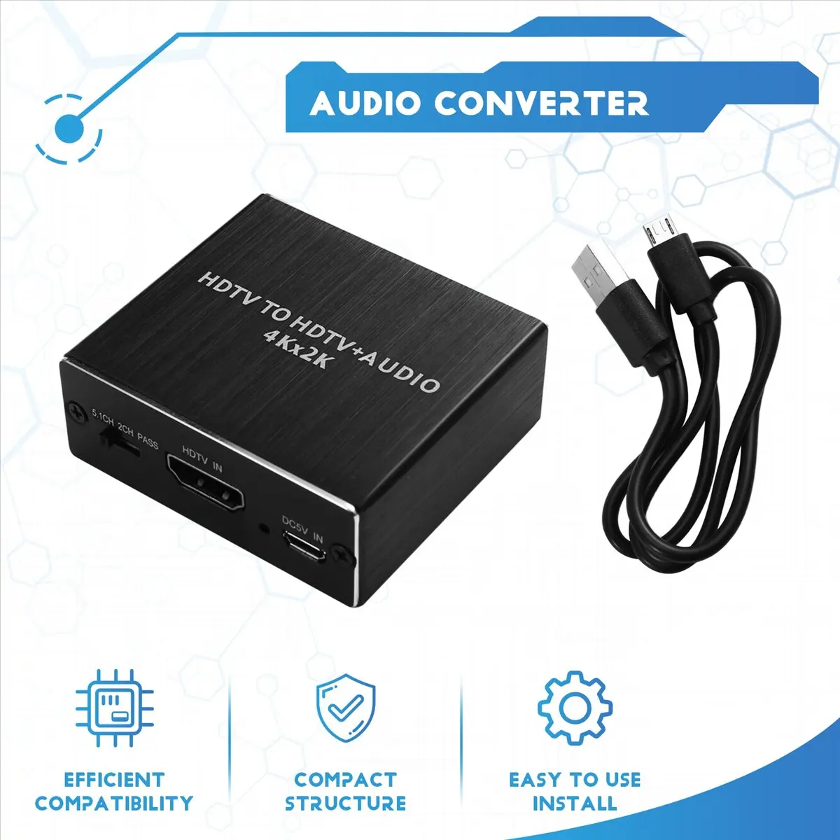 HDMI-Compatible Audio Extractor Converter with 3.5mm Stereo Audio Splitter Metal Adapter