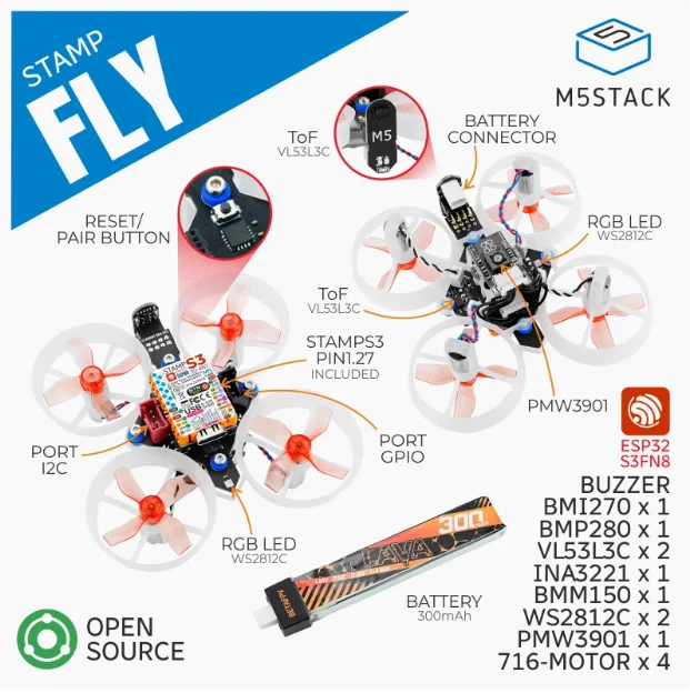 Official M5Stack Stamp Fly Programmable Open Source quadcopter Kit Drone Flight Control