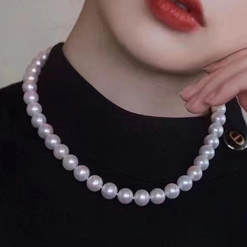 HOOZZ.P AAAA 7-8mm Pearl Necklace Natural White Freshwater Cultured Pearls Beads 925 Silver Making Jewellery Luxury For Women