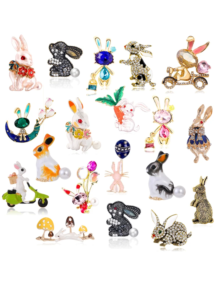 AliExpress Cartoon Animal Brooch Bunny Riding a Bike and Pulling Carrots, Rabbit Sitting on the Moon Catching