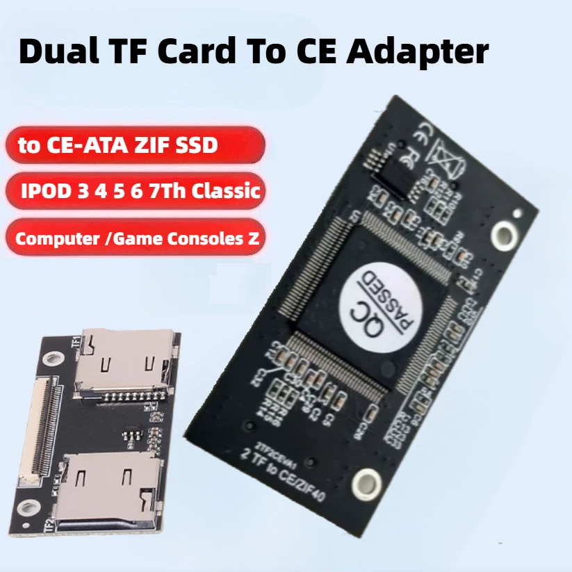 

Dual TF Card To CE ZIF Adapter Card IPOD Classic 3 -7 Video Industrial PC Recorder Driving Instrument NAS Anti-Interference Card