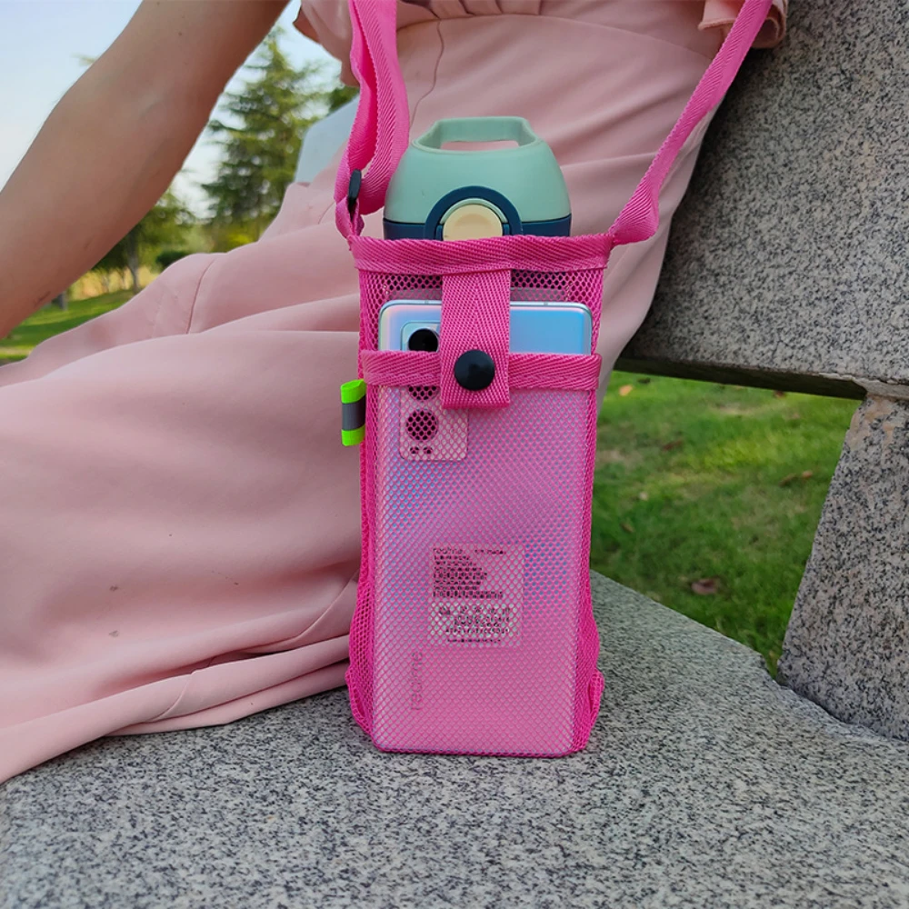 Outdoor Crossbody Storage Net Bag with Water Cup Cover And Protective Case for Sports Travel Camping