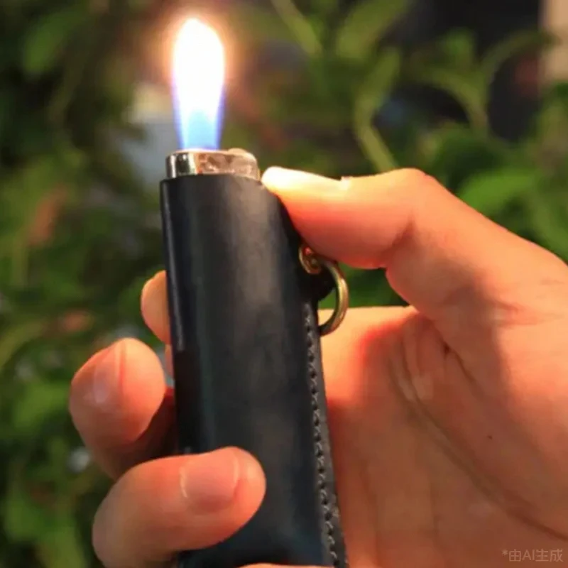 Vintage Style PU Leather Lighter Holder Keychain Portable Protective Sleeve for Men Lighters