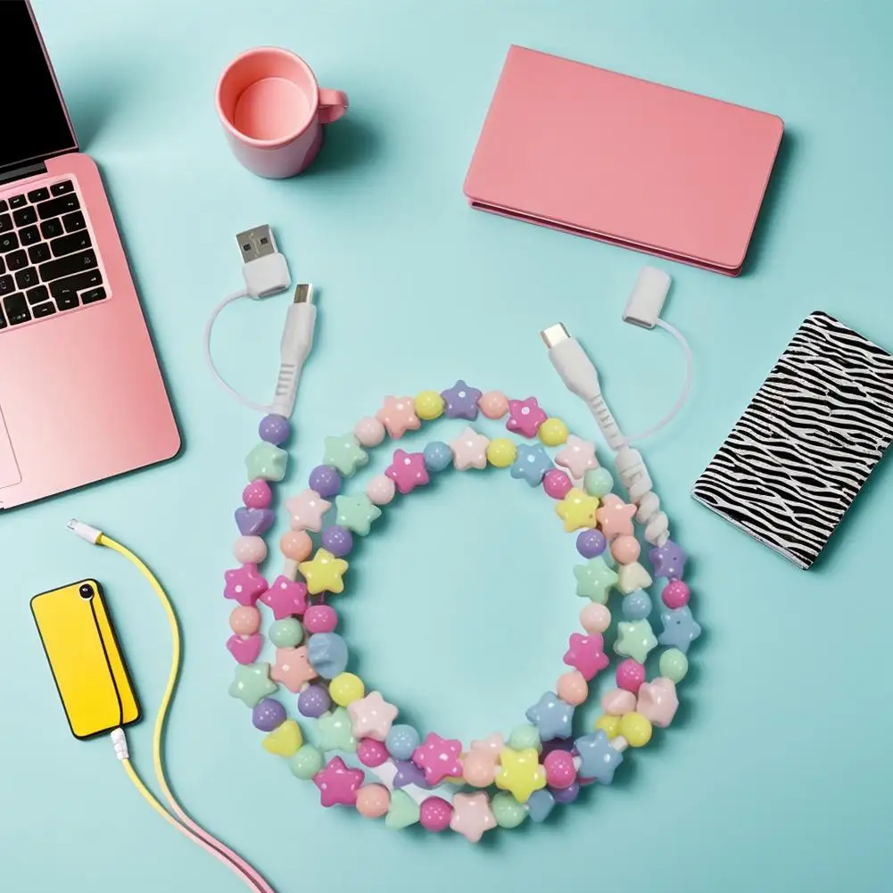 2 في 1 نجمة خماسية مطرز كابل شحن سريع آيفون عالية السرعة PD شحن سريع مزامنة البيانات الخرز كابل الهاتف Z4W0 #1