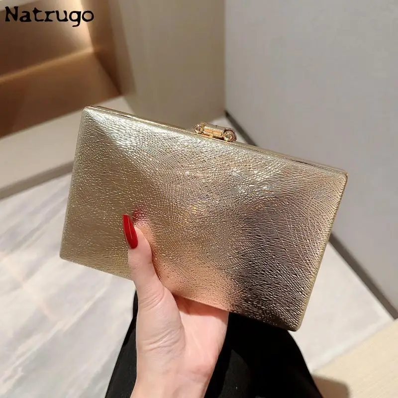 Metallic Party Clutch Purse Box Shape Evening Bags Gold Silver White Handbag Purses Women Bridal Wedding Metal Clutches Bag