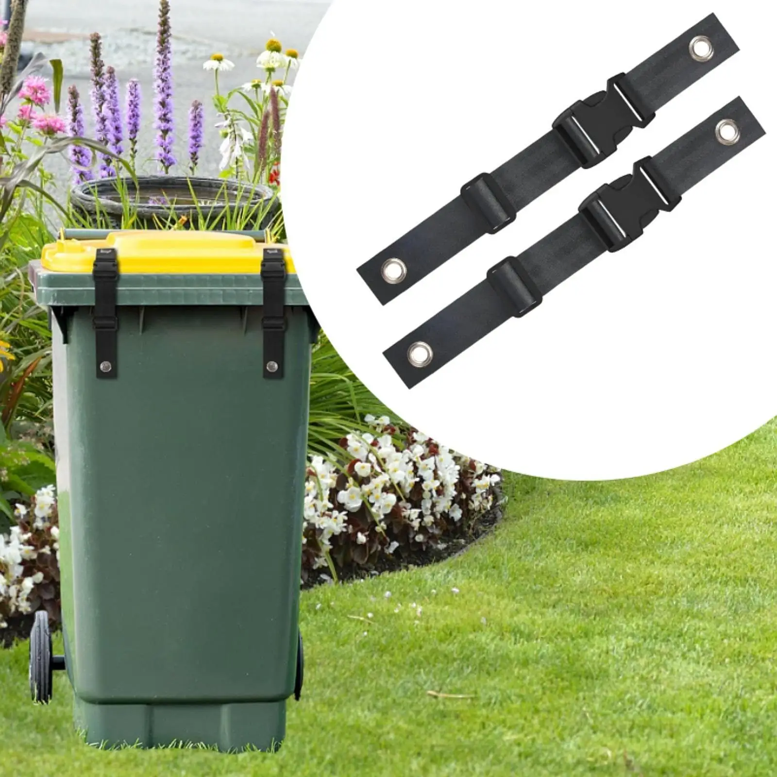 2x Trash Can Lid Locks Straps for Animals Adjustable Kitchen Trash Bin Locks