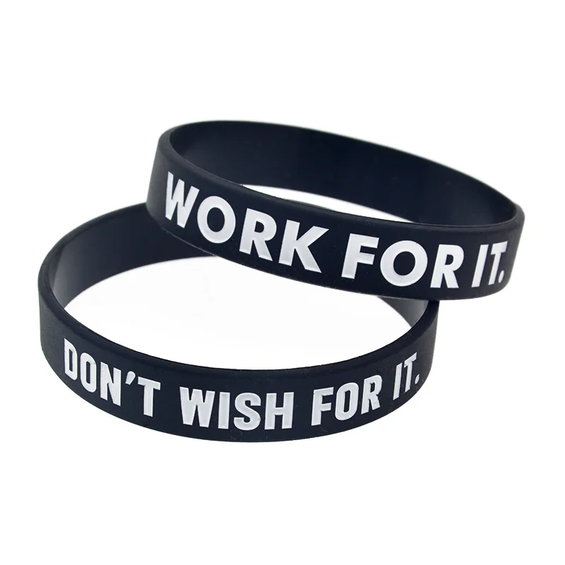 1 Stück inspirierender Geschenk-Armreif „Wünsch dir nichts, sondern arbeite dafür“ aus Silikon, Unisex, Erwachsenengröße, Schwarz – Detail 6