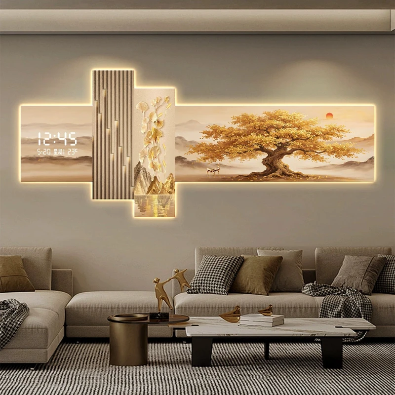 Money Tree LED Decorative Paintings Electronic Wall Clocks Plant Hanging Paintings Clock Wall Lamp Painting Home Decor Watch - view 2