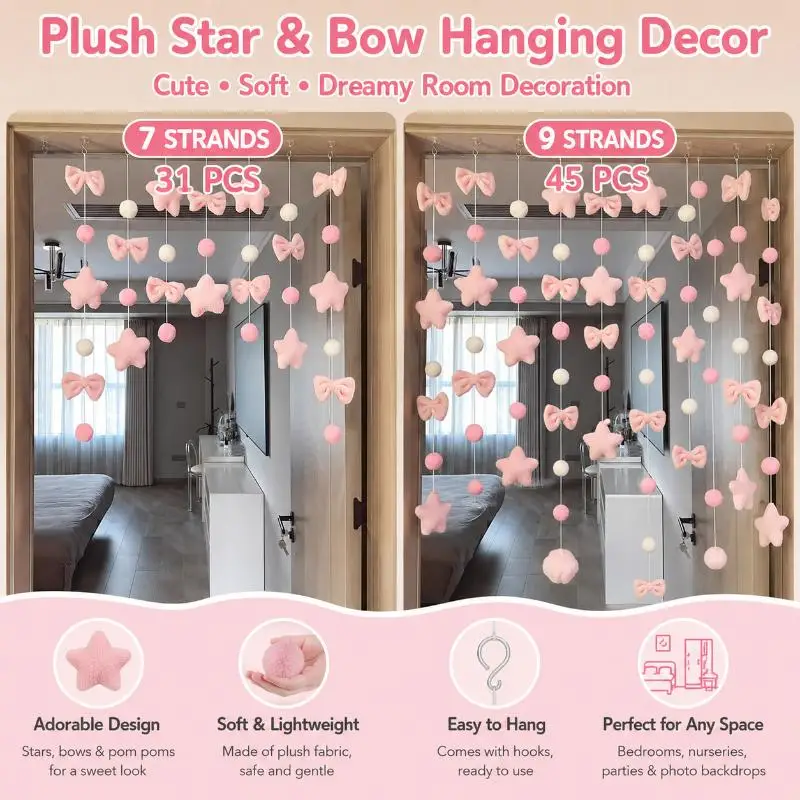 New Pink Plush Heart Hanging Decor 26Pcs Soft Fluffy With Free Strings For Valentines Day Wedding Party Home Decor