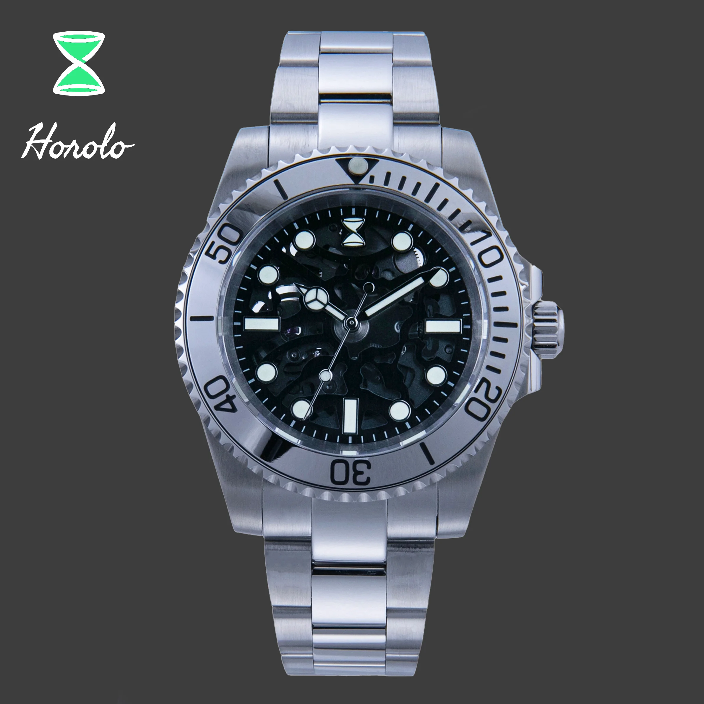 

Horolo Men's Skeleton Automatic Mechanical Watch NH72 Japan Movement Stainless Steel Luminous 20ATM Water Resistant HRLS6007F2