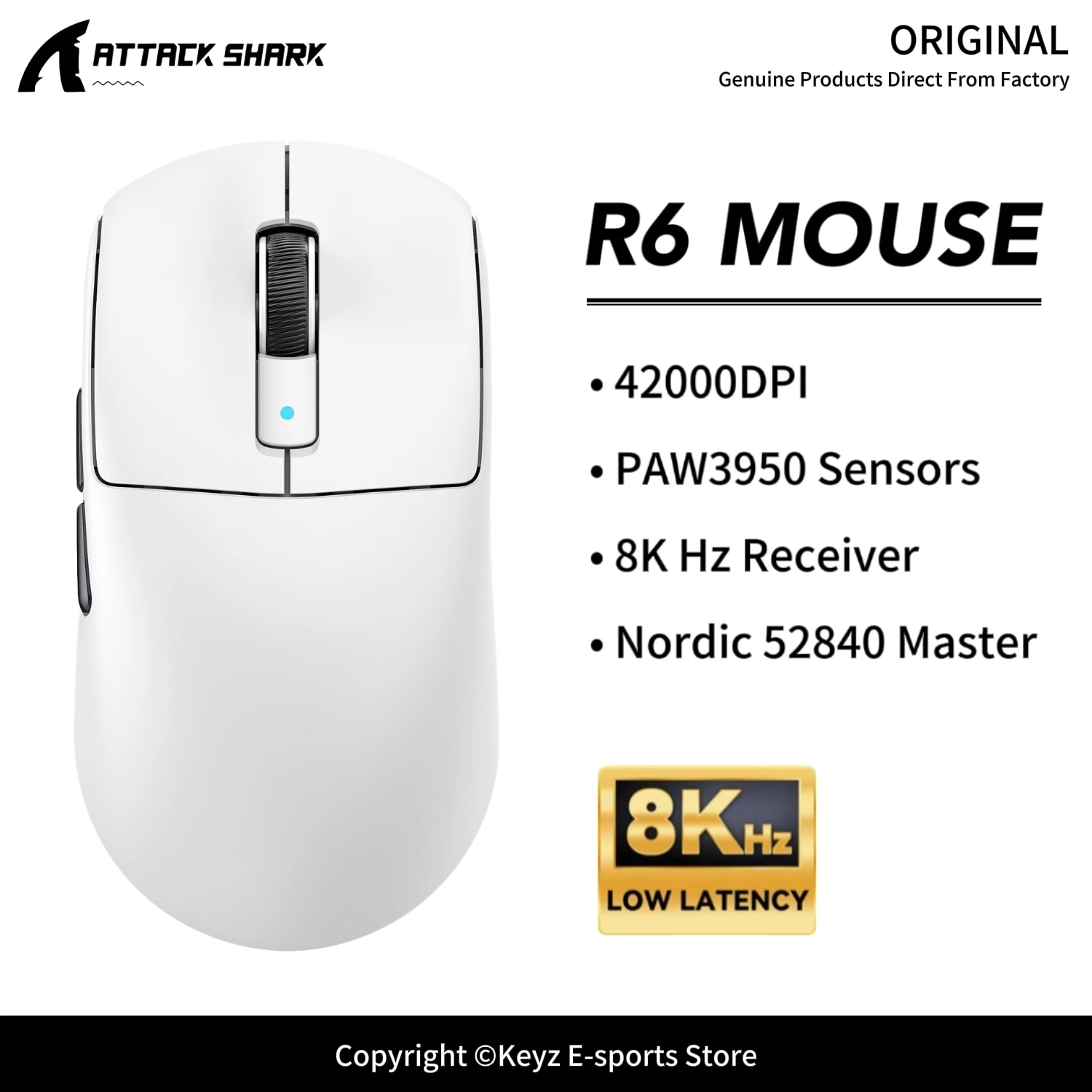 ATTACK SHARK R6 Ultra-Light Gaming Mouse PAW3950 42000DPI OMRON Optical Switch 8KHz Tri-Mode Wireless Mouse