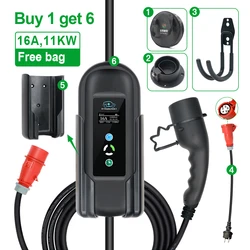 Control Wallbox11kw EV Charger 3Phase 10m 7m 5mType2  IEC 621962 Portable EV Charger 8 10 13 16A CEE Red Plug For Electric Cars