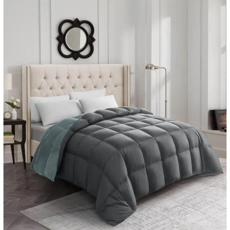 Comforter Duvet Insert - All Season Dark Grey s  Quilted Down Bedding  with Corner Tabs  Winter Summer