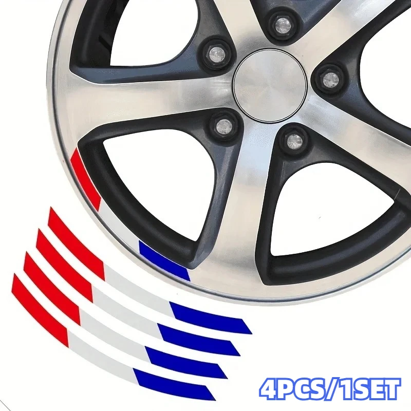 Three-Color National Flag Wheel Hub Stickers, 4PCS/Set Self-Adhesive Vinyl Decals, Universal Car Rim Decoration Parts