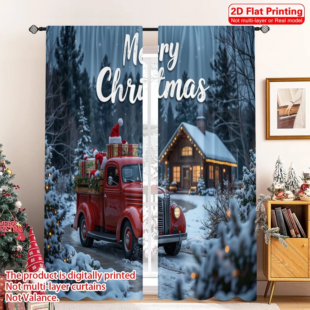 

2pcs 2D flat printing Merry Christmas Drapes Merry Christmas Gnomes Truck Gifts Fabric Without Electricity Holiday Decorations
