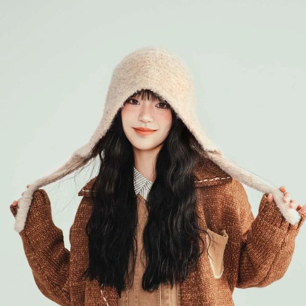 

Acrylic Fibers Knitted Hooded Cap Double Side Soft Neck Collar Beanies Cap Thickened Triangular Winter Neckerchief Hat Men