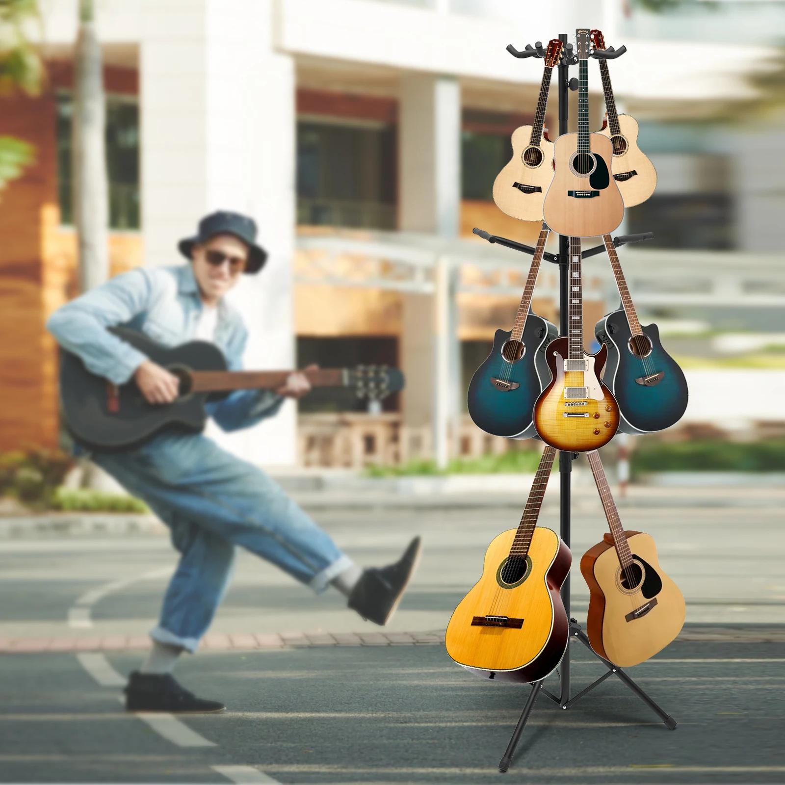 3 Tiers Tree-Shaped Guitar Display Stand Holds 9 Guitar